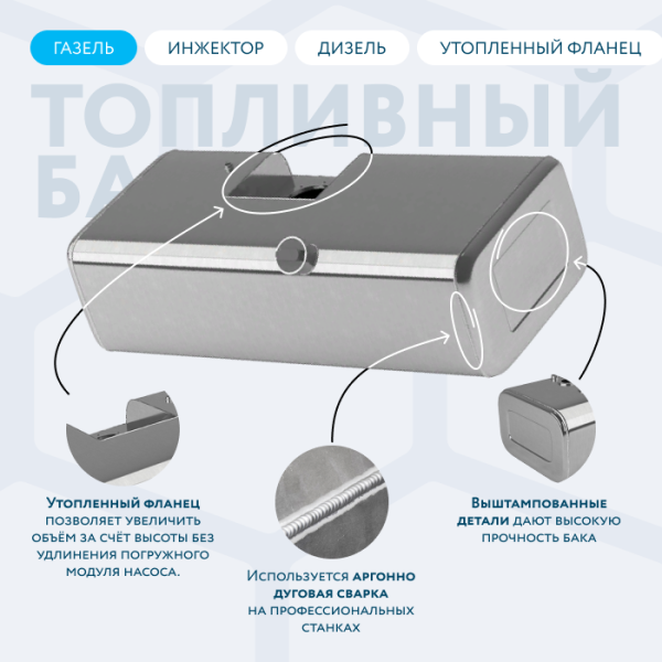 Алюминиевый топливный бак с утопленным фланцем 170 литров инжектор / дизель (вместо пластика)